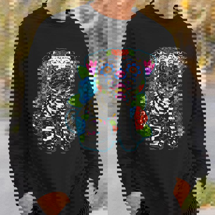 パグ シュガースカル メキシコ 犬 カラベラ 死者の日 スウェットシャツ 彼への贈り物