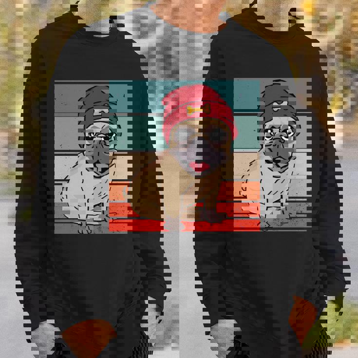 パグ ビーニー 赤骨かわいい遊び心のある幸せなスタイリッシュな動物ペット 長袖tシャツ スウェットシャツ 彼への贈り物