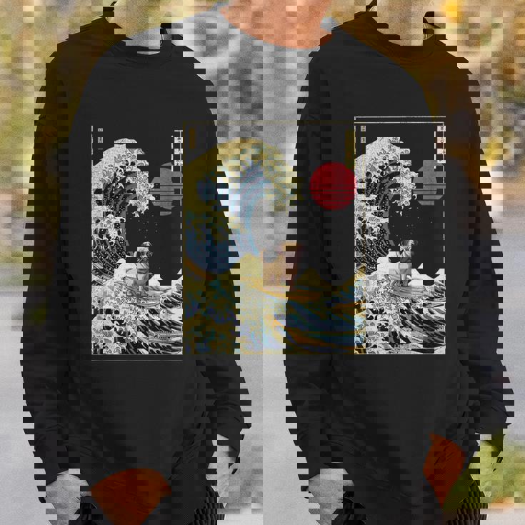 パグ 和 神奈川 波 おもしろ サーフ 犬 スウェットシャツ 彼への贈り物