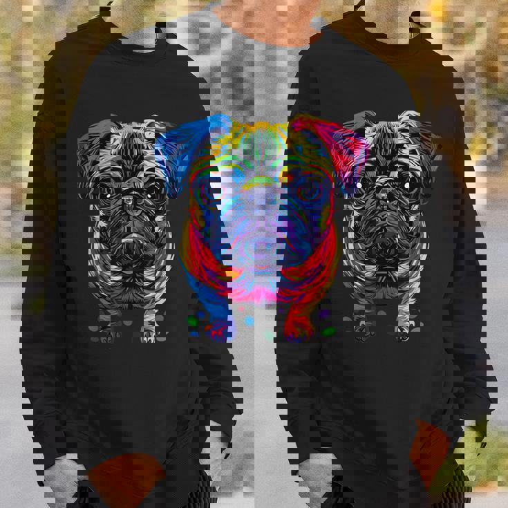 パグ犬 カラフルカラー ポップアート レインボー カーリン キュート パグ スウェットシャツ 彼への贈り物