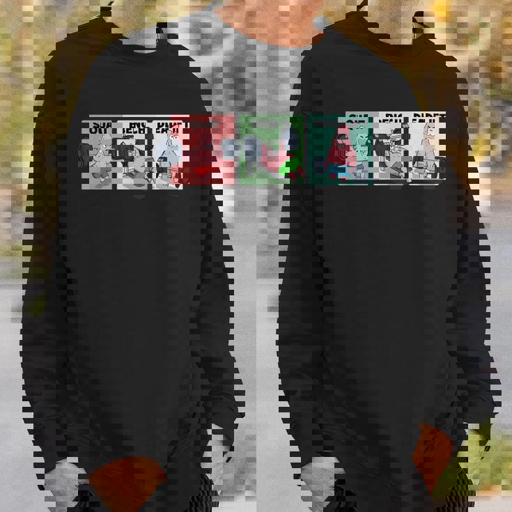 パトリック スクワット、ベンチ、デッドリフト 面白いパワーリフティング スウェットシャツ 彼への贈り物