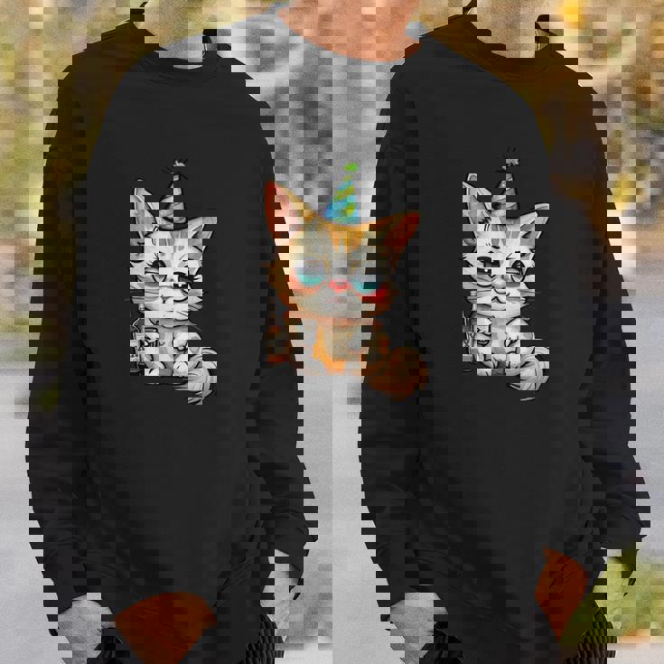 パーティー 猫 ドリンク 飲んだ 酔った プッシー キティ 猫 お祝い ブーー スウェットシャツ 彼への贈り物