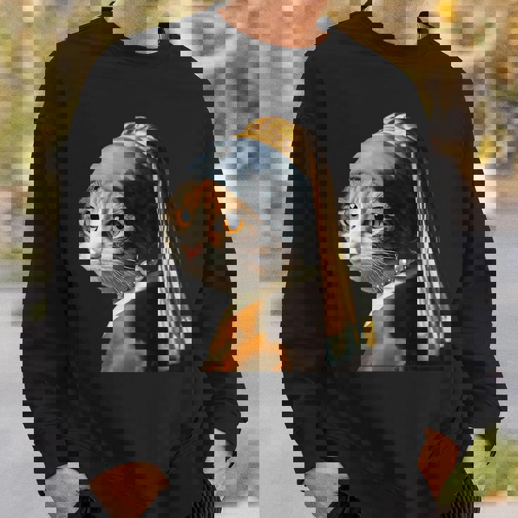 パールイヤリング付き猫 フェルメール スウェットシャツ 彼への贈り物