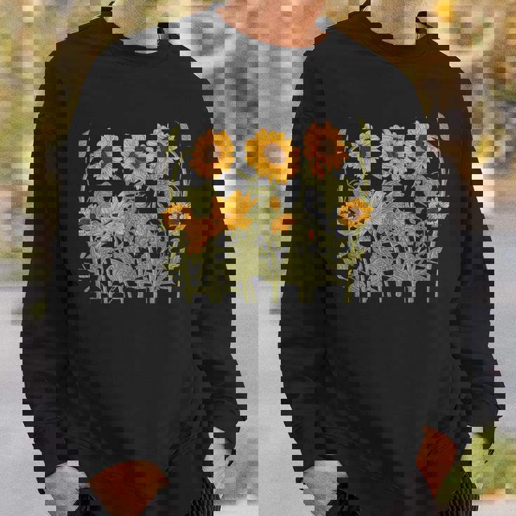 ヒマワリ 野花 ヴィンテージ ボタニカル 植物 ガーデニング スウェットシャツ 彼への贈り物