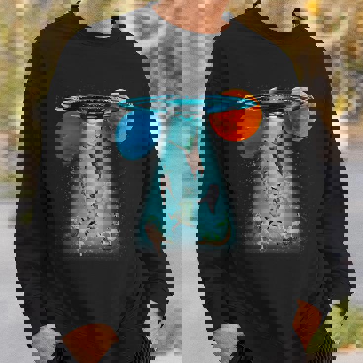 ファニースペースキャット Ufo 宇宙人 空飛ぶ猫 ギャラクシープラネット グラフィック スウェットシャツ 彼への贈り物