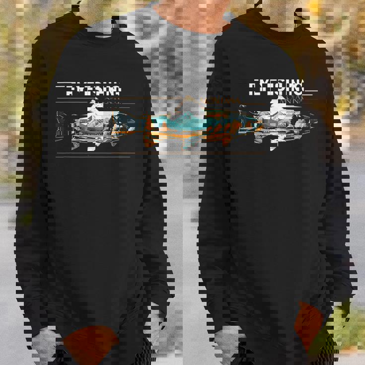 フライフィッシング モンタナ レトロ 風景 トラウト シルエット スウェットシャツ 彼への贈り物