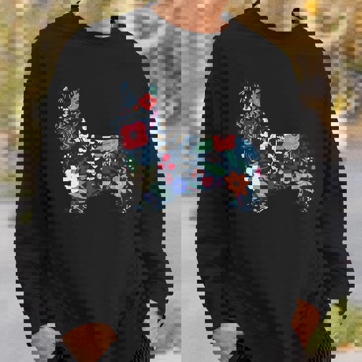 フローラルコーギーシルエット コーギー犬愛好家 スウェットシャツ 彼への贈り物