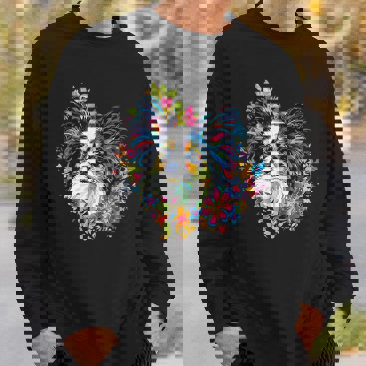 フローラル・ポップ・アート カラフルなパピヨン スウェットシャツ 彼への贈り物