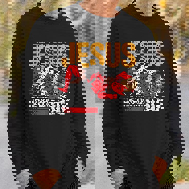 ブラジリアン柔術 ジーザス・ハズ・ユア・バック 面白いクリスチャンbjj スウェットシャツ 彼への贈り物