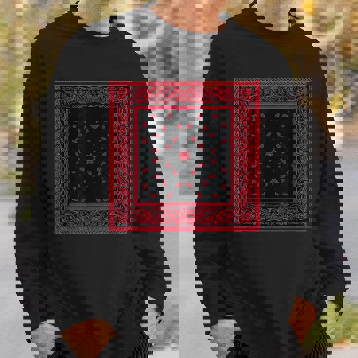 メンズ ブラックレッドバンダナプリントtシャツ ペイズリー柄 レッドラグ スウェットシャツ 彼への贈り物