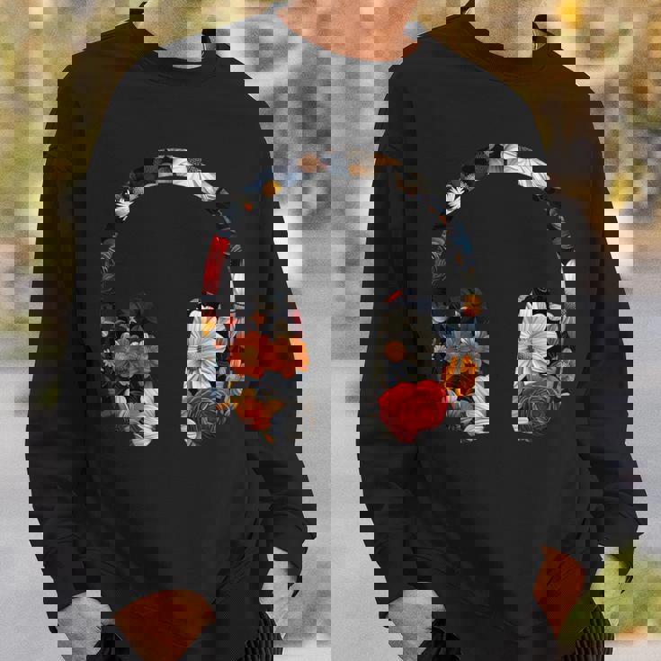 ヘッドフォンのシルエット 花柄 ボタニカル・フラワー スウェットシャツ 彼への贈り物