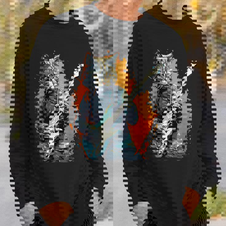 ベースギター 音楽 猫 ギターを弾く スウェットシャツ 彼への贈り物