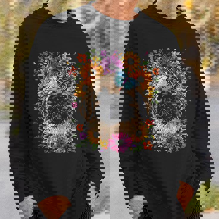 ペキニーズ犬 キュート 花柄 ひまわり コテージコア ママ お父さん スウェットシャツ 彼への贈り物