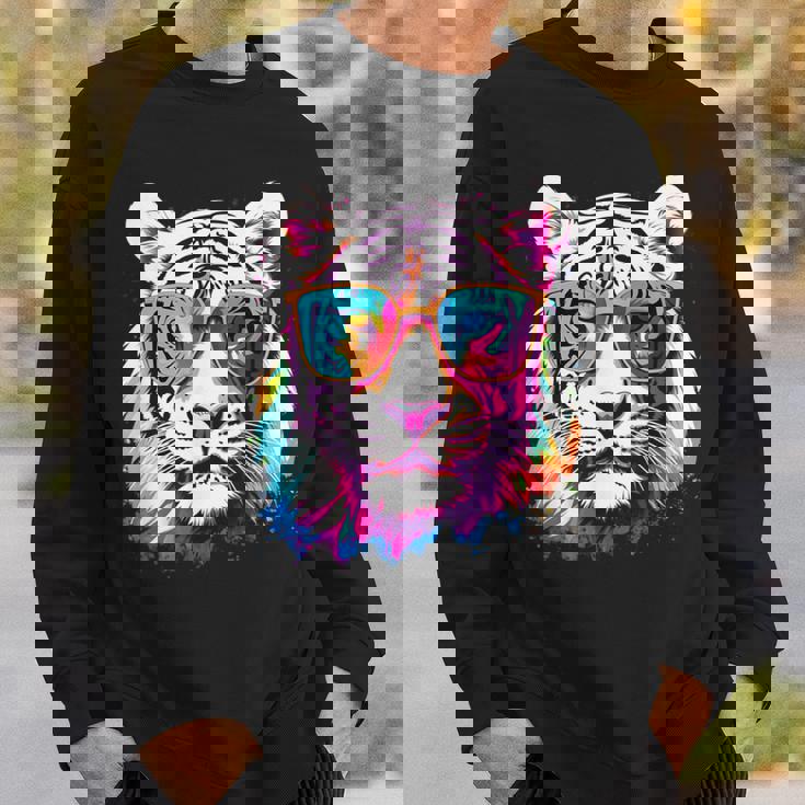 ホワイトタイガー サングラス カラフル アート 動物 虎 スウェットシャツ 彼への贈り物