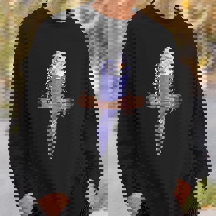 ホワイトパープルセキセイインコエキゾチックペットアニマルモチーフ鳥 スウェットシャツ 彼への贈り物