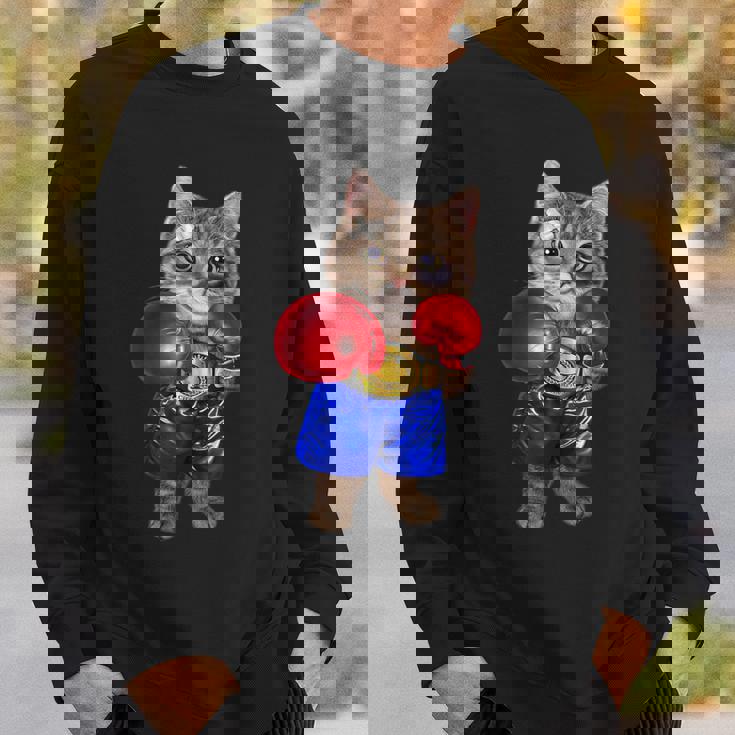 ボクシング をする 猫 ねこ スウェットシャツ 彼への贈り物