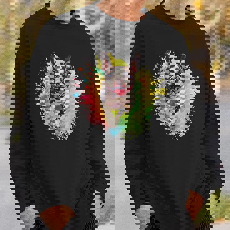 ボストンテリア 恋人 カラフル スプラッシュアート ボストンテリア スウェットシャツ 彼への贈り物