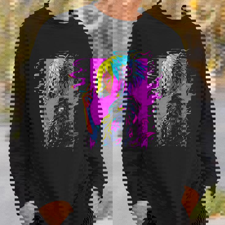 ボヘミアン・ガール、スモーキング・ガールのサイバーパンク・イラストレーション スウェットシャツ 彼への贈り物