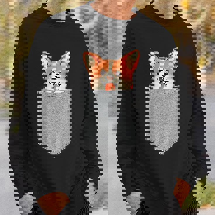 ポケットから覗く可愛いコーギーのデザイン スウェットシャツ 彼への贈り物