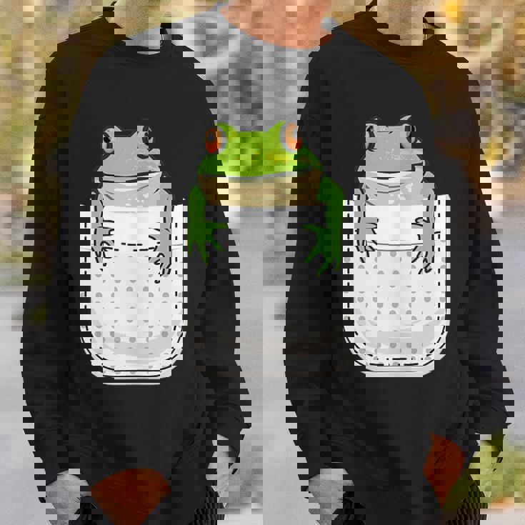 ポケットに入ったカエルのシャツ 面白いカエルのtシャツ カエルの恋人 スウェットシャツ 彼への贈り物