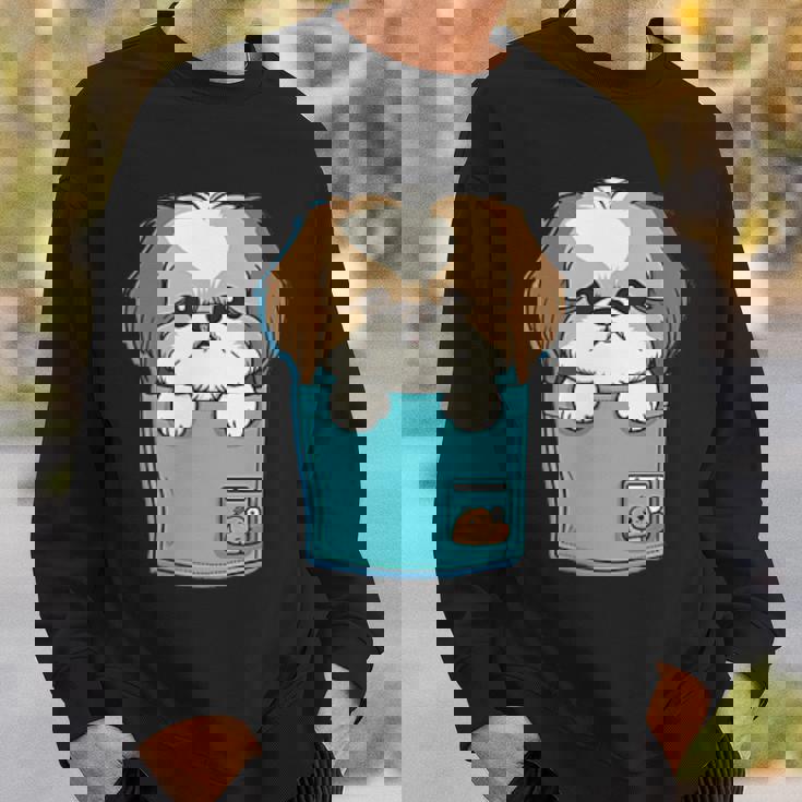 ポケット犬好きにはたまらないシーズー犬 スウェットシャツ 彼への贈り物