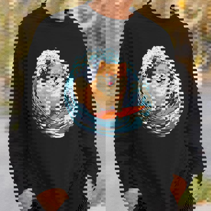 ポメラニアン 面白いtシャツ 犬 イヌ サーフィン 夏 かわいい メンズ 子供 おもしろ 服 グッズ ネタ スウェットシャツ 彼への贈り物