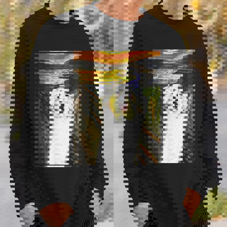 マルチーズ 面白いtシャツ 犬 ムンクの叫び かわいい メンズ 子供 おもしろ 服 グッズ ネタ わんこ スウェットシャツ 彼への贈り物