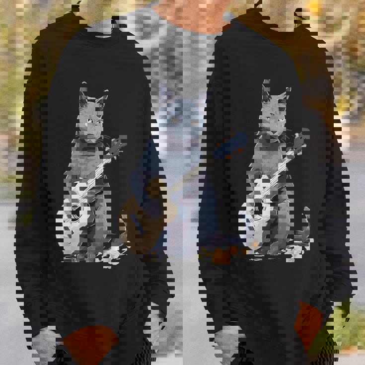 ミュージシャン ロシアンブルー猫 ギタリスト 猫とギター スウェットシャツ 彼への贈り物