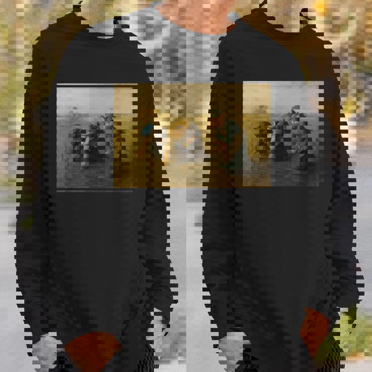 ミレー風アート猫の田植え 農作業をする三匹の猫たち スウェットシャツ 彼への贈り物