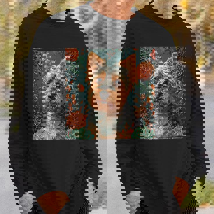 ヨークシャーテリア、ボーホースタイルのグラフィックの周りに多肉植物が描かれています。 スウェットシャツ 彼への贈り物