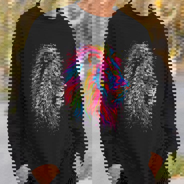 ライオンアート 抽象 カラフル 動物 グラフィック ライオン スウェットシャツ 彼への贈り物