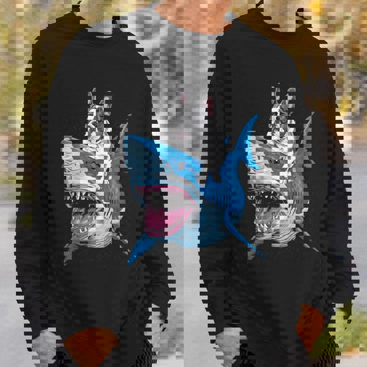 ライディング シャーク フレンチブルドッグ 長袖tシャツ スウェットシャツ 彼への贈り物