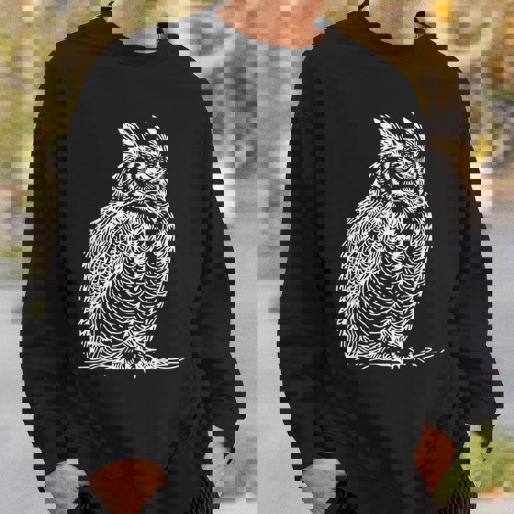 ラインアート 鳥・鳥類学者 オオツノフクロウ スウェットシャツ 彼への贈り物