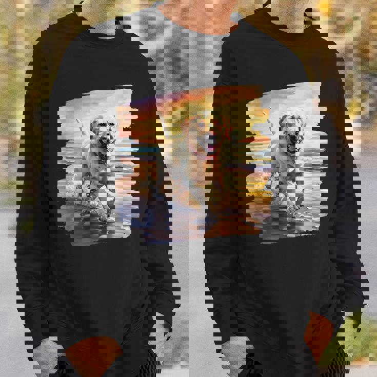 ラブラドールオンザビーチ、ラボ、犬、ラブラドール子犬 スウェットシャツ 彼への贈り物