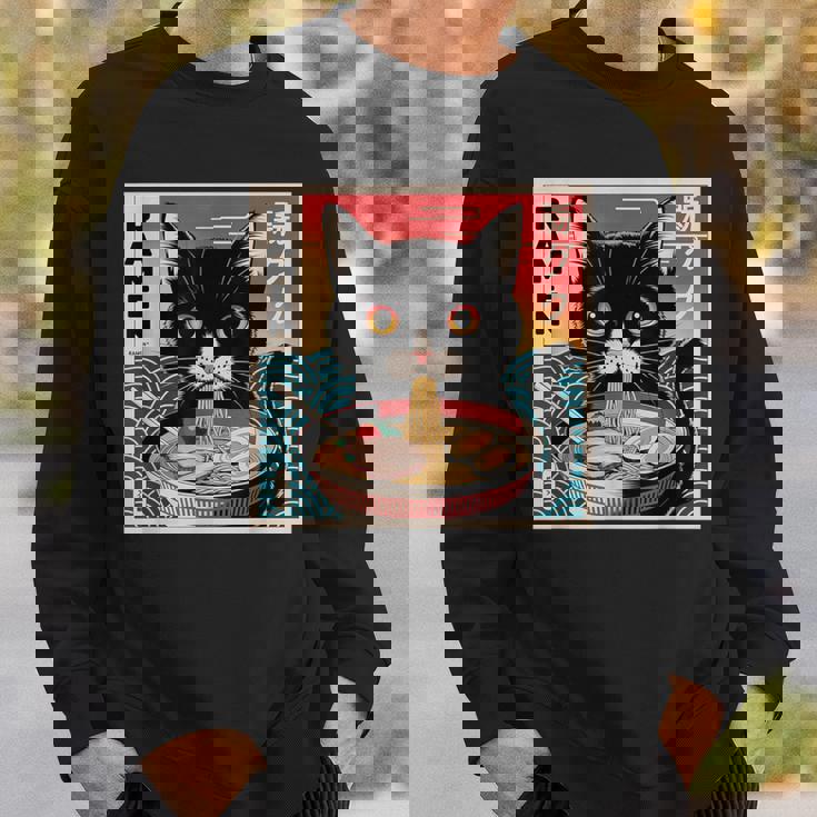 ラーメンと黒猫 和風ビンテージ スウェットシャツ 彼への贈り物