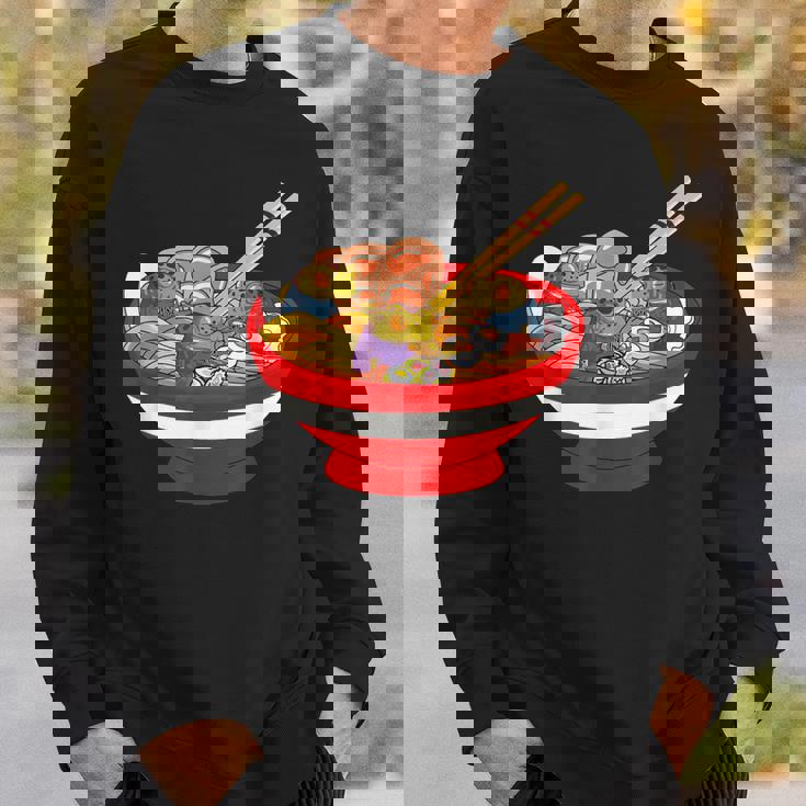 ラーメンを食べる三匹のかわいいカエルのお揃い アニメ恋人 食通 スウェットシャツ 彼への贈り物