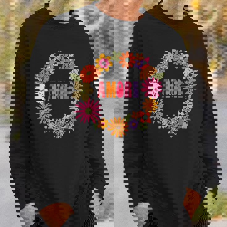 レトロ ボーホー フラワー アモーレ 愛 イタリア語 イタリア 旅行 スウェットシャツ 彼への贈り物