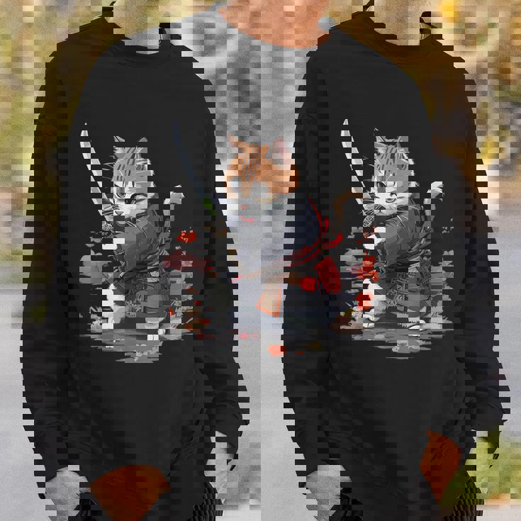 レトロな日本の侍猫グラフィック 猫愛好家 スウェットシャツ 彼への贈り物