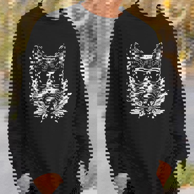 レトロな猫 サングラス付き 喫煙 大麻 雑草 葉 スウェットシャツ 彼への贈り物