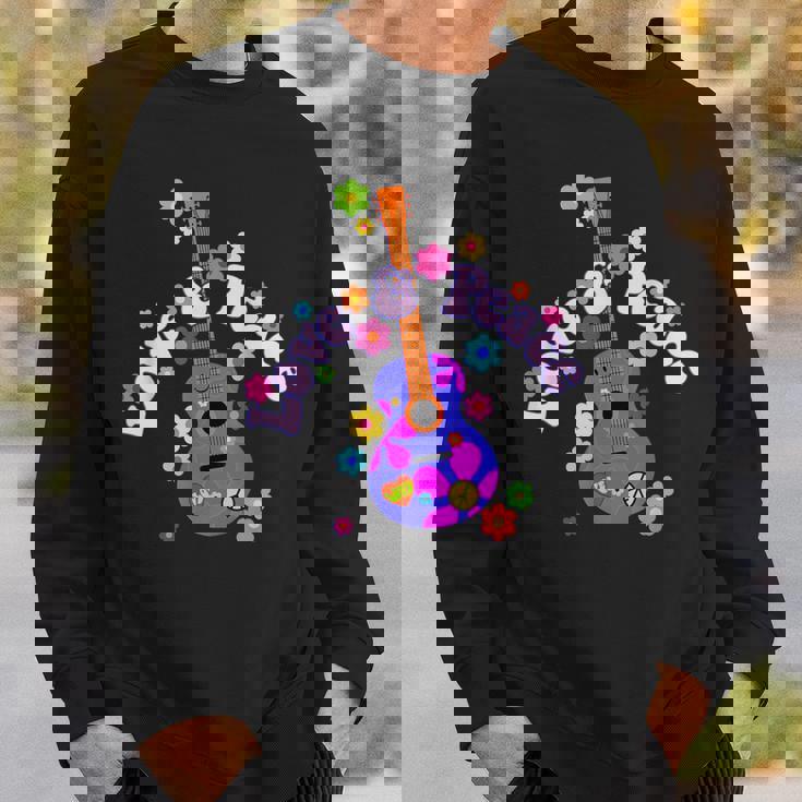 レトロフラワーパワーギター-ラブアンドピース2-ファンファン スウェットシャツ 彼への贈り物