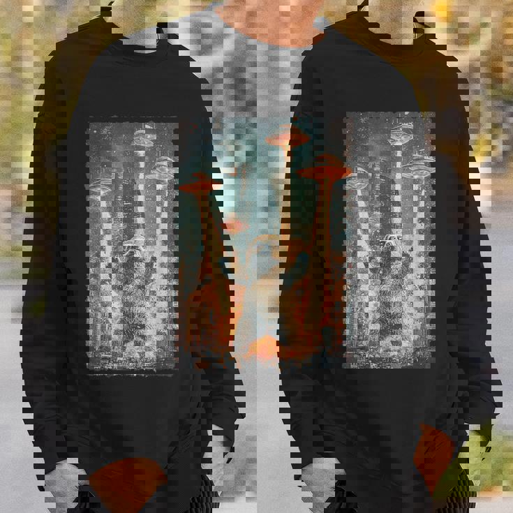 レトロ日本アニメ怪獣モンスターナマケモノセルフィー東京ufo スウェットシャツ 彼への贈り物