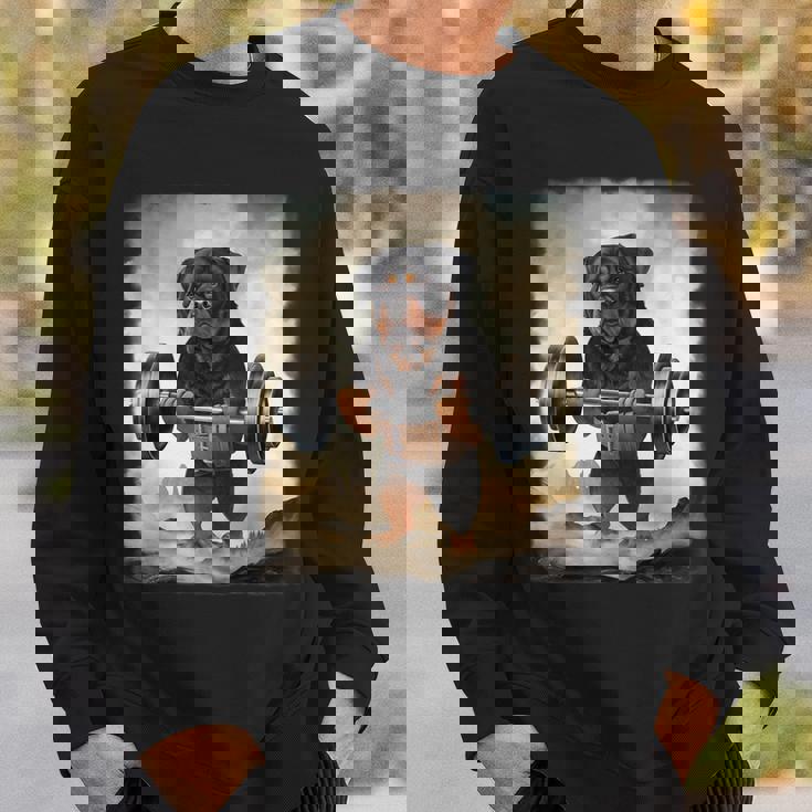 ロットワイラー 犬の筋トレ ウェイトリフティング スウェットシャツ 彼への贈り物