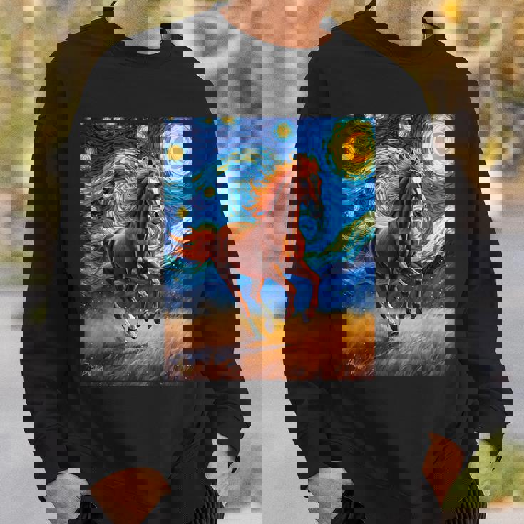 ヴァンゴッホの星空の夜ワイルドホースマスタングアニマル愛好家 スウェットシャツ 彼への贈り物