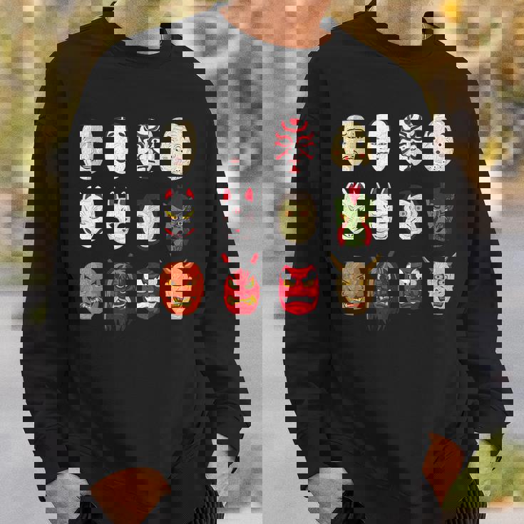 ヴィンテージ グラフィカル 日本 アート 天狗 きつね ひょっとこ マスク スウェットシャツ 彼への贈り物