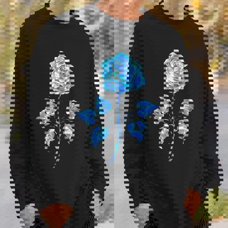 一輪挿し 青いバラ かわいい 青いバラ 花 ガーデニング スウェットシャツ 彼への贈り物