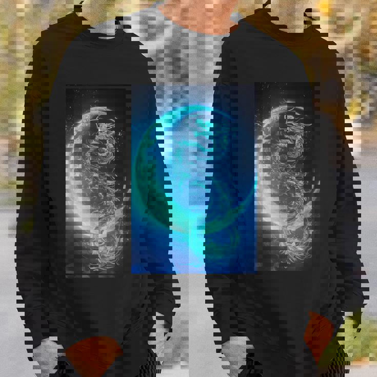 三日月のドラゴン ブルーギャラクシー天文学 アート スウェットシャツ 彼への贈り物