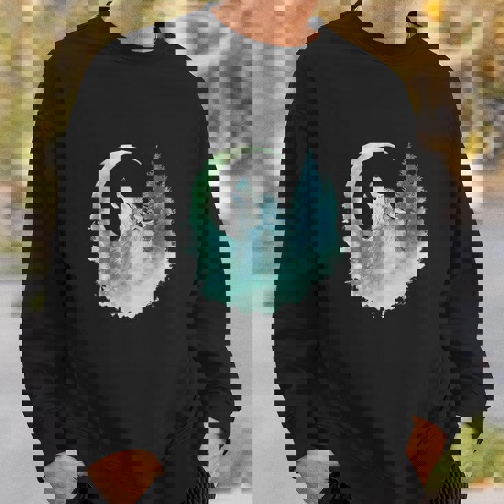 三日月の下で遠吠えするオオカミ 野生動物 スウェットシャツ 彼への贈り物