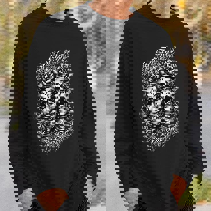 今笑って、後で泣こう。タトゥー チカーノ・アート ピエロの仮面 ローライダー スウェットシャツ 彼への贈り物