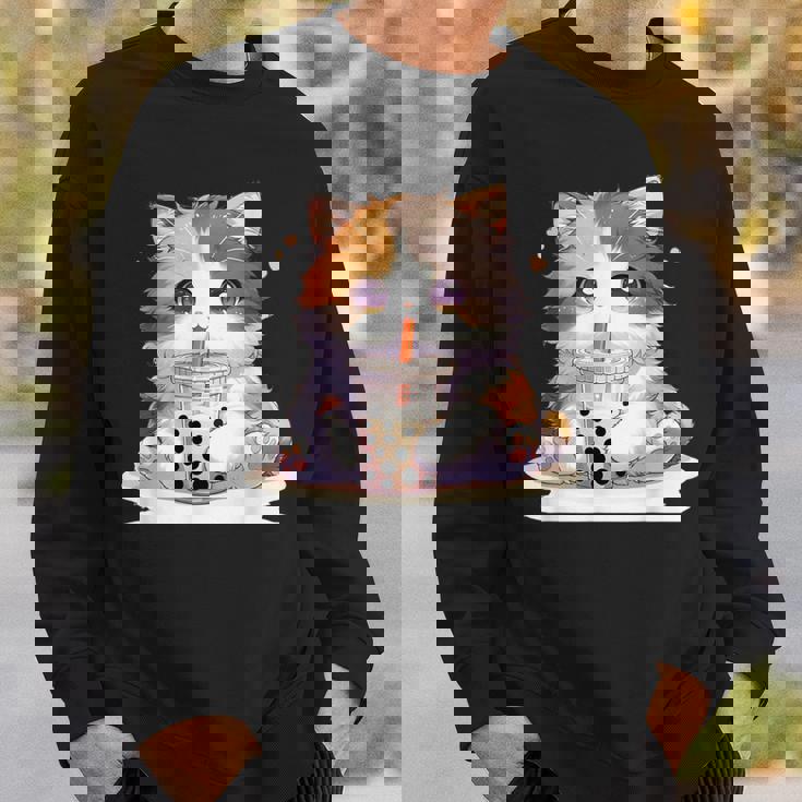 原宿竹下通りの可愛い子猫 アニメ好き オタクを癒すタピオカ茶 スウェットシャツ 彼への贈り物