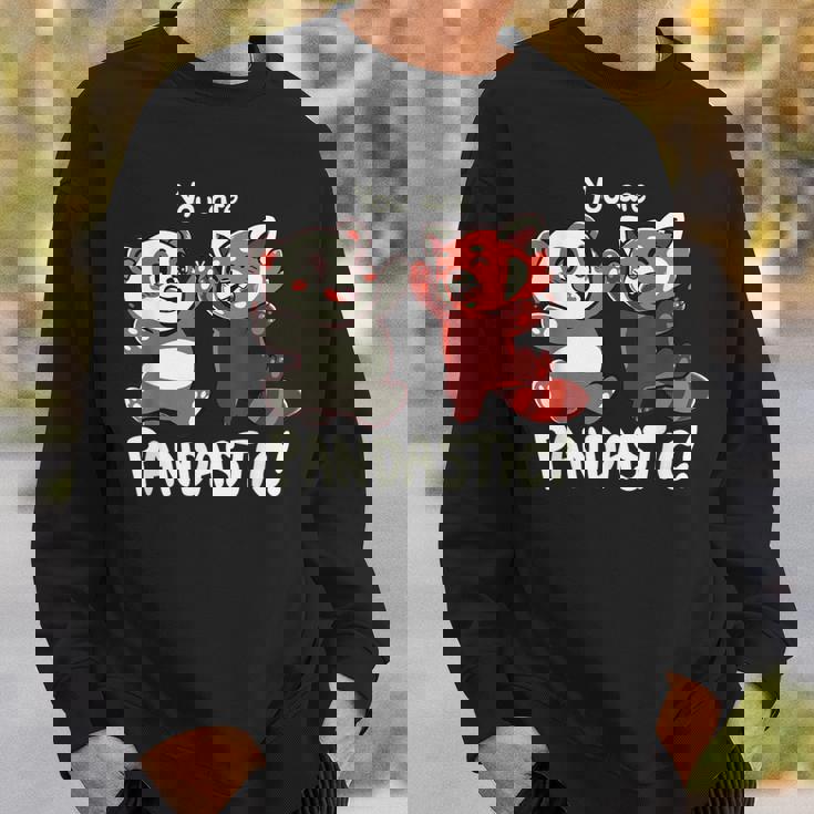 君はパンダスティックだよハイタッチのレッサーパンダとパンダ スウェットシャツ 彼への贈り物